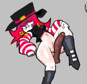 1boy 1girls black black_penis breasts clothed dark-skinned_male female female_focus fnf fnf_mod fnf_mods friday_night_funkin friday_night_funkin_mod glasses hat hotline_024 imminent_penetration looking_at_viewer male nekawakawa nikku_morioka penis penis_awe red_hair round_glasses