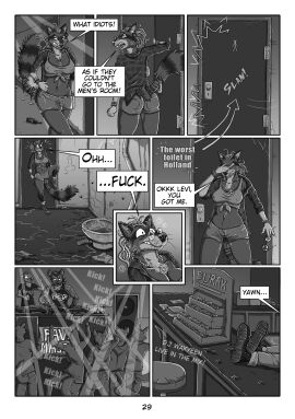 2024 5_fingers absurd_res ambient_arthropod ambient_fly ambient_insect angelica_de_windt annoyed anthro ass bathroom bottomwear bracelet breasts claws cleavage clothed clothed_anthro clothed_female clothed_male clothing comic condom crop_top dialogue dirty disc_jockey disgust ear_piercing ear_ring english_text eyewear fangs female finger_claws fingers flannel flannel_shirt footwear fur glasses greyscale group hair hi_res humanoid_hands hyena jewelry karmen_stanciu male mammal markings monochrome navel nipple_outline open_mouth page_number penis penis_drawing piercing procyonid public public_restroom pussy raccoon realization ring_(marking) ring_piercing ringed_tail sexual_barrier_device shaved_pussy shaved_tail shirt shoes shorts sneakers speech_bubble stereo striped_markings striped_tail stripes tail tail_markings tail_tattoo tattoo teeth text toilet topwear turntable_(decks) unused_condom walking wasylthefox wrapped_condom yawn