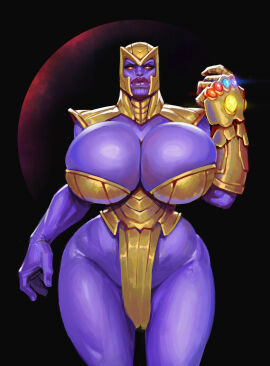 1girls avengers big_breasts big_lips big_nipples boobsgames breasts female golden_suit huge_breasts infinity_gauntlet marvel marvel_comics purple_skinned_female rule_63 solo thanos wide_hips