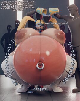 3d belly_button_piercing breasts cghonk female huge_belly huge_breasts inflation objectification overweight rainbow_mika storage street_fighter stretch_marks stuffing tagme thick_thighs