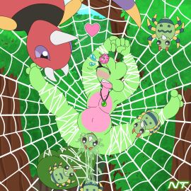 1girls ambiguous_fluids anthro arachnid ariados arms_above_head arms_tied arthropod arthropod_webbing belly birth blush bodily_fluids bondage bound clenched_teeth closed_eyes dominant dominant_feral eyelashes female female_focus feral feral_on_anthro feral_on_female fern_shinamori flat_chested forest forest_background gecko generation_2_pokemon generation_3_pokemon genital_fluids genitals green_body head_flower heart_emoticon hi_res jewelry lizard looking_at_another looking_down nature nature_background necklace necklace_only ninjatreecko nintendo nude nude_female outside pink_belly plant pokemon pokemon_(species) pregnant pregnant_female pussy reptile scalie slime solo_focus spider spider_web spinarak spread_legs spreading sweat sweatdrop tagme teeth tree treecko vaginal_fluids web_bondage yellow_eyes zoophilia