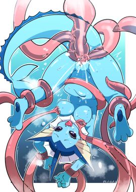 2025 3_toes 4_fingers anthro anthro_penetrated biped blue_body blue_tail breasts digital_drawing_(artwork) digital_media_(artwork) eeveelution feet female female_penetrated fingers generation_1_pokemon genitals hi_res lolobot marine navel nintendo nude nude_anthro nude_female open_mouth penetration pokemon pokemon_(species) purple_eyes pussy sex solo tail tentacle tentacle_in_vagina tentacle_penetration tentacle_sex toes tongue vaginal_penetration vaporeon vulva