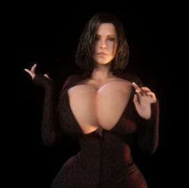 1girls 3d 3d_(artwork) alternate_breast_size black_hair breasts breasts_bigger_than_head breasts_together brown_shirt brown_topwear brunette brunette_hair cleavage cleavage_window clothed clothed_female elegant female female_only front_view hair huge_breasts kate_beckinsale light-skinned_female light_skin long_sleeves maroon_shirt medium_hair selene_(underworld) sleeves solo solo_female thighs topwear underworld upper_body vaako vampire_girl wide_hips