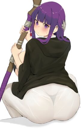 1girls ass breasts female female_only fern_(sousou_no_frieren) high_resolution large_breasts looking_at_viewer looking_back panties purple_eyes purple_hair see-through see-through_clothing solo sousou_no_frieren very_high_resolution wide_hips xx682567