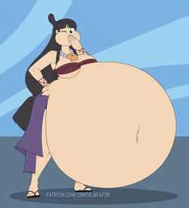 1girls animated belly big_belly chubby comical_weapon digestion female female_pred gyakuten_saiban huge_belly hyper_belly maya_fey struggling struggling_prey vore vore_belly