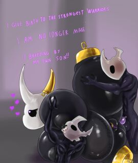 3boys ass big_breasts breasts busty_male chastity_cage hollow_knight khadhunter7 male male_focus male_impregnation male_only male_with_breasts oc original original_character penis penis_in_ass text