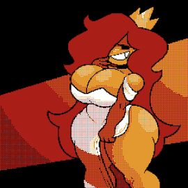 arrogant ass big_ass big_breasts breasts ceeezahtheperson color_edit crown dithering dress_lift edit female gloves huge_ass huge_breasts looking_at_viewer mario_(series) orange_background orange_skin pixel_art princess_peach_sprite_redraw_(meme) princess_toadstool red_background red_hair restricted_palette secretaccount57 self_upload side_slit smile smirking_at_viewer smug super_mario_bros. thick_thighs third-party_edit white_dress wide_hips