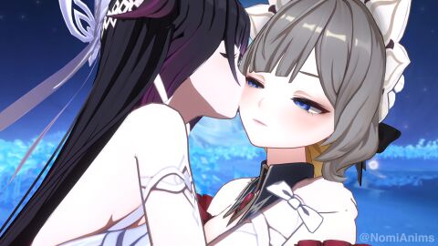 16:9_aspect_ratio 2girls animated black_hair blue_eyes blush cg_art closed_eyes clothing columbina_(genshin_impact) extremely_large_filesize female fufunsfw genshin_impact hair_ornament hevc_(codec) high_resolution kissing landscape large_filesize long_hair mp4 multicolored_hair multiple_girls no_audio sandrone_(genshin_impact) short_hair tagme very_high_resolution video wings yuri