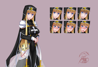 belt blonde_hair blue_eyes breasts cross expressions female long_hair medium_breasts nude nun original 谢拉卡姗娜_(stellar_xiela)