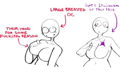 1girls before_and_after brainwashing breast_grab breasts control_indicator corruption english_text eyelashes eyeshadow female female_only femsub hourglass_figure huge_breasts humor hypnosis large_breasts laulaut meme meme_caption meme_reference mind_control open_mouth original original_character parody purple_eyes smile text white_background