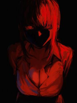 big_breasts black_and_red breast_focus breasts breasts_focus chainsaw_man cleavage creepy darkness female horny_female large_breasts looking_at_viewer makima_(chainsaw_man) monochrome nightmare_waifu pov raberu_ruru red_and_black scary seductive seductive_eyes seductive_gaze seductive_pose shirt shorter_female suggestive suggestive_look suggestive_posing thighs white_shirt
