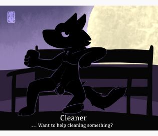 2025 absurd_res balls batography bench beverage canid canine cleaner_(batography) colored digital_media_(artwork) flaccid foreskin garo_(artist) genitals hi_res holding_object humanoid_genitalia humanoid_penis looking_away male mammal moon navel paws pecs penis relaxing sitting snout solo tail text uncircumcised