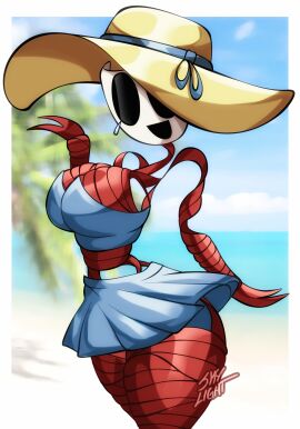 1girls :d beach_background big_breasts big_hat big_thighs black_eyes breasts curvy curvy_female curvy_figure cute cute_face female female_only gangle_(tadc) gangle_(the_amazing_digital_circus) gangle_with_thick_ribbons glitch_productions hat hourglass_figure humanoid looking_at_viewer mask miniskirt ribbon ribbons skylight_(artist) smile smiling suggestive tadc the_amazing_digital_circus thick_ass thick_legs thick_thighs thighs watermark wide_hips