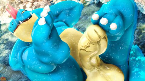 16:9 3_toes 3d animated anthro balls belly big_balls big_penis blue_body bodily_fluids claws colored crocodilian detailed_background digital_media_(artwork) erection feet feraligatr foot_fetish foot_on_own_penis foot_on_penis foot_play generation_2_pokemon genitals glans head_spikes hi_res looking_at_viewer lying male male_only mammal moonwulf multicolored_body muscular muscular_male nintendo nude on_back open_mouth open_smile penis pokemon pokemon_(species) red_spikes reptile rock scalie shaded sharp_teeth smile solo source_filmmaker_(artwork) spikes spikes_(anatomy) teeth toes vein veiny_penis water wet wet_body white_claws white_sclera widescreen yellow_balls yellow_body yellow_eyes yellow_glans yellow_penis