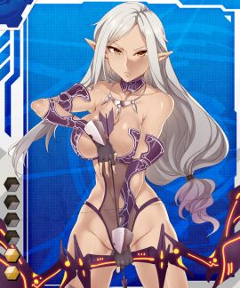 00s 1girls arrow_(projectile) big_breasts bow_(weapon) breasts card_(blue-r) card_(medium) card_(r) cleavage dark_elf elf female female_only laini_qweet large_breasts leotard mizuryuu_kei official_art pointy_ears revealing_clothes solo taimanin_(series) taimanin_asagi taimanin_asagi_battle_arena taimanin_asagi_battle_arena_all_card_gallery taimanin_asagi_kessen_arena weapon white_hair