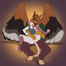 1:1 2025 4_toes 5_fingers american_opossum anthro anthro_on_anthro anus ass avian beak biped bottomless bottomless_anthro bottomless_female bottomwear breasts clothed clothed_anthro clothed_female clothed_male clothing digital_drawing_(artwork) digital_media_(artwork) duo feet female fingering fingers fully_clothed fully_clothed_anthro fully_clothed_male genitals gryphon hair hi_res kittydee male male/female mammal marsupial mythological_avian mythological_creature mythology partially_clothed partially_clothed_anthro partially_clothed_female smile soles tail toes topwear topwear_only vulva wings