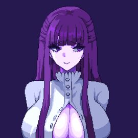 artist_request bob_cut boob_window breasts cleavage cleavage_cutout cleavage_window female fern_(sousou_no_frieren) frieren_beyond_journey's_end large_breasts long_hair mascara pixel_(artwork) pixel_art pixelcadete purple_hair sousou_no_frieren