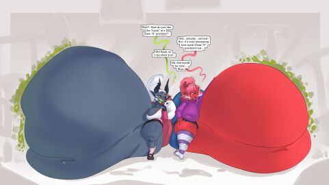 2girls belly_bigger_than_body breasts female hyper hyper_belly hyper_breasts immobile long_hair mass_vore massive_belly meat_wall_(body_type) tagme talking thick_thighs too_big_to_move ujanskiy vore