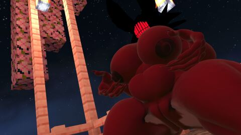 female karelia_(acerattman) long_claws nipples nipples_out no_face on_knees pussy pussy_exposed red_body red_teeth teeth_visible vrchat vrchat_avatar vrchat_media vrchat_model