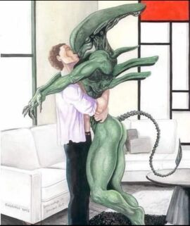 alien_(franchise) alien_girl arms_around_neck arms_around_waist female female_xenomorph holding_partner kissing male mark_zuckerberg romantic shirt_open xenomorph