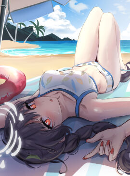 1girls :o absurd_res absurdres armpits bare_arms bare_belly bare_legs bare_midriff bare_shoulders bare_skin bare_thighs beach belly bikini bikini_bottom bikini_only bikini_top black-haired_female black_hair blue_archive blue_sky blush blush_lines blushing_female braid braided_hair braided_ponytail breasts coast collarbone dot_nose feet female female_focus female_only fingernails fingers full_body groin halo high_resolution highres knees legs light-skinned_female light_skin long_hair looking_at_viewer medium_breasts miyu_(blue_archive) miyu_(swimsuit)_(blue_archive) ocean open_mouth orange-eyed_female orange_eyes palm_tree sand sea seaside shoulders sky slender_body slender_waist slim_female slim_waist solo stone_(ksorede) swimsuit swimwear thighs thin_waist tree trees white_bikini white_bikini_bottom white_bikini_top white_halo white_swimsuit white_swimwear