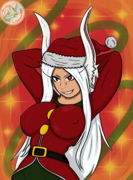 big_breasts breasts bunny_girl christmas christmas_outfit female miruko my_hero_academia santa_hat