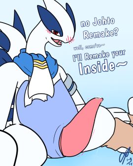 2024 animal_genitalia animal_penis armband avian bedroom_eyes belly big_penis biped blue_belly blue_body blush blush_lines bodily_fluids cetacean_genitalia cetacean_penis clothing dialogue digital_media_(artwork) double_entendre english_text erection fangs feral footwear fridaylugia generation_2_pokemon genital_fluids genital_slit genitals half-closed_eyes hi_res inviting inviting_to_sex legendary_pokemon long_neck long_tail looking_at_viewer lugia male mostly_nude multicolored_body narrowed_eyes nintendo nude open_mouth penis pink_penis pokemon pokemon_(species) precum presenting presenting_penis pupils red_eyes samudra_(fridaylugia) sandals scarf seductive signature simple_background sitting solo spread_legs spreading tail tapering_penis teeth text three-quarter_view throbbing_penis tongue two-tone_body white_body white_hands