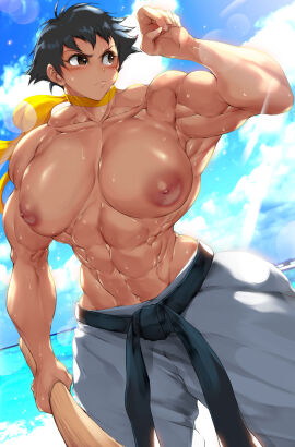 2d beach black_hair breasts busty capcom female female_focus fit fit_female hourglass_figure jin_jin makoto_(street_fighter) muscles muscular muscular_female short_hair street_fighter street_fighter_iii tagme tomboy wide_hips