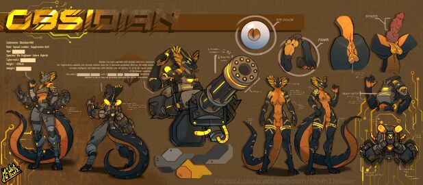 2024 absurd_res alternative_fashion animal_genitalia anthro anus armor ass backpack balls bandage barefoot belt black_body bottomwear breasts circuit circuit_markings circuitry claws close-up clothed clothing cobra curling_toes cybernetics cyberpunk cyborg digit_ring digital_drawing_(artwork) digital_media_(artwork) digitigrade disembodied_eyes disembodied_foot ejaculation english_text erection exoskeleton eye_scar eyelashes facial_markings facial_scar fangs feet female finger_claws fingers forked_tongue furgonomics furry-specific_piercing futanari gas_mask gatling_gun genitals glowing glowing_markings gun hands-free head_markings headgear heavy_armor helmet herm hi_res horn hybrid intersex jewelry knot knotted_penis looking_at_viewer machine machine_gun markings mask minigun model_sheet mouth_closed mrwhitebear multiple_angles muscular muscular_female narrowed_eyes nipple_piercing nipples non-mammal_balls non-mammal_breasts non-mammal_nipples non-mammal_pussy nude obsidian_(za121) orange_body orange_sclera pants pawpads paws penile penile_spines penis piercing pupils pussy ranged_weapon raptor_claws reptile ring ring_piercing robotic robotic_arm rust scale_markings scaled_penis scales scalie scalie_tail scar shaded sheath signature simple_background slit_pupils smile snake snake_hood snake_hood_piercing soles solo tail technology teeth text toe_claws toe_ring toes tongue topwear torn_bottomwear torn_clothing torn_pants tube url watermark weapon widescreen wire