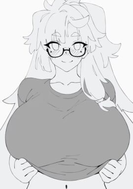 animated bikini blush breasts buckethead_ero clothes_lift clothes_pull female flashing glasses greyscale grin huge_breasts lifting_own_clothes looking_at_viewer micro_bikini mitsushige-chan_(kureha_mitsushige) monochrome navel original presenting_breasts pulling_own_clothes semi-rimless_eyewear shirt_lift smile solo swimsuit tagme umezawa_itte underwear video