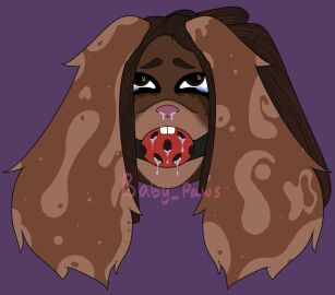 anthro babypaws ball_gag bodily_fluids bondage bound brown_body brown_eyes brown_fur brown_hair claudette_morel crying dead_by_daylight dreadlocks drooling female fur gag hair hi_res lagomorph leporid mammal questionable_consent rabbit saliva snot solo tears teeth upset