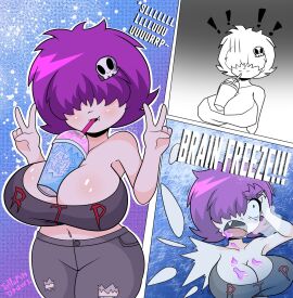 big_breasts brain_freeze breasts female goth goth_girl hair_covering_eyes jellopindrawz mya_(jellopindrawz) purple_hair shortstack tagme