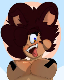 breasts brown_hair dog_ears female heart-shaped_pupils heterochromia large_breasts looking_at_viewer multicolored_eyes open_mouth original pasties poshie poshmoon puppy_girl puppygirl simple_background tongue tongue_out