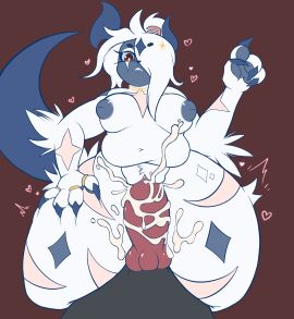 absol absurd_res animal_genitalia animal_penis anthro areola big_breasts bodily_fluids borky-draws breasts canid canine canine_genitalia canine_penis digital_media_(artwork) erection female female_penetrated generation_6_pokemon genital_fluids genitals hi_res knot male male/female male_penetrating male_penetrating_female maliqeth_apocrypha mammal mega_absol mega_evolution nintendo nipples overweight overweight_female penetration penis pokemon pokemon_(species) pussy red_eyes sex simple_background thick_thighs vaginal_penetration venuscava white_body