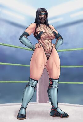 1girls abs babyboombala benikage black_hair bloody_shadow commission female female_focus female_only female_wrestler hands_on_hips human muscle_tone muscles muscular muscular_arms muscular_female muscular_legs muscular_thighs ninja ninja_girl ninja_headband ninja_mask rumble_roses skimpy skimpy_outfit solo wrestler wrestling wrestling_boots wrestling_ring