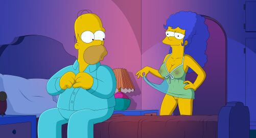 accurate_art_style breasts erect_nipples female gp375 homer_simpson marge_simpson nipples no_panties pussy see-through_clothing tempting the_simpsons thighs