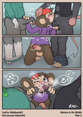 absurd_res anthro backwards_baseball_cap backwards_hat balls balls_grab baseball_cap bodily_fluids bottomless bottomless_anthro bottomless_male buttons_(milachu92) clothed clothing comic cum cum_on_face cumshot cumshot_on_face domestic_cat ejaculation erection felid feline felis fellatio foreskin genital_fluids genitals glans group group_sex gull_(igull) hand_on_head handjob haplorhine hat headgear headwear hi_res male male/male mammal milachu92 milochu monkey murid murine oral orgasm penile penis primate rat rodent sex simultaneous_orgasms threesome trio uncircumcised undressing