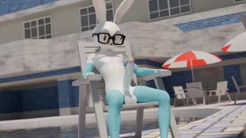 arm_warmers balls bel_(onlyathrowaway) big_balls big_penis blender glasses huge_cock lagomorph leg_warmers male mobian_(species) onlyathrowaway penis rabbit sitting solo solo_male