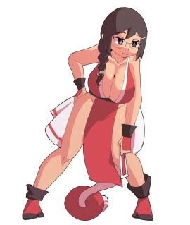 bakemonogatari breasts cleavage cosplay fatal_fury female glasses hanekawa_tsubasa huge_breasts mai_shiranui_(cosplay) monogatari_(series) snk tagme