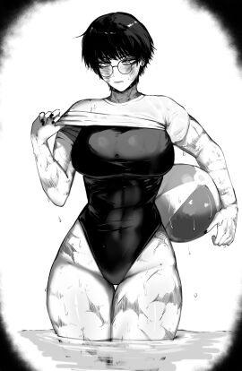 1girls abs beach_ball big_breasts breasts burn_marks burn_scar burns busty child_bearing_hips female female_only fit fit_female glasses hips huge_breasts jujutsu_kaisen large_breasts masoq095 monochrome one-piece_swimsuit removing_shirt scar scarred scars scars_all_over shirt_lift short_hair shounen_jump swimsuit swimwear teenager thick thick_thighs thighs tomboy undressing wide_hips zenin_maki