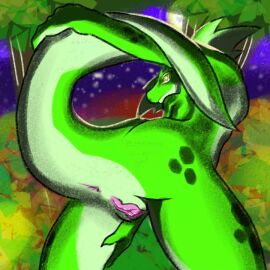 1:1 anthro anus ass clintonflichards everquest female genitals glistening glistening_eyes green_skin humanoid iksar kanh_nguyen looking_back outdoor_nudity presenting presenting_hindquarters pussy raised_tail scalie solo solo_focus tail