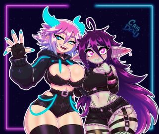 2d big_ass big_breasts big_butt big_thighs big_titties breasts clothing crisdeku curvaceous curvaceous_female curvaceous_figure curvy curvy_figure curvy_hips elf_ears elf_female female female_focus female_only long_hair original original_character pink_hair purple_hair short_hair tattoo