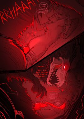 anthro big_penis bioluminescence bone canid canine canis caressing caring carthan_night circe_(pankallisti) claws comic dialogue duo english_text eyewear female genitals glasses glowing glowing_eyes glowing_genitalia glowing_penis heart_symbol hi_res holding_penis knot larger_male male mammal monochrome monster murid murine pain painful_penetration pankallisti penetration penis pull_out pull_out_request pussy rat red_monochrome rodent size_difference skull skull_head smaller_female speech_bubble teeth teeth_showing teratophilia text vaginal_penetration wolf