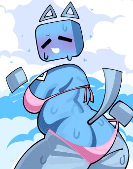 beach beach_background bikini blush blushing_female commission commission_art female female_focus ha534076 jsab just_shapes_and_beats pulling_panties sad_cube sad_cube_jsab sweating teasing teasing_viewer