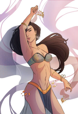 1girls amarna belly_dancer belly_dancer_outfit black_hair breasts cleavage dancer dancer_outfit dancing female harem_girl harem_outfit large_breasts loincloth long_hair original original_character