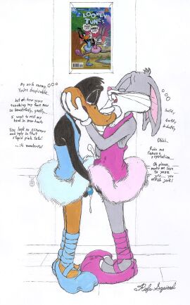 absurd_res acrylic_painting_(artwork) anatid anseriform anthro avian ballet bird blush bodily_fluids body_hair book_reference bottomwear bugs_bunny clothed clothing comic_book comic_book_cover crossdressing cum cum_in_clothing cum_on_clothing cum_through_clothing daffy_duck dance_shoes dance_studio dancewear dripping duck duo enemies_to_lovers femboy footwear frenemies fur_trim_(clothing) genital_fluids gloves hand_on_cheek handjob handjob_through_clothing handjob_while_masturbating handwear hi_res inner_monologue inside lagomorph leotard leporid limp_wrist looney_tunes male male/male mammal masturbating_other masturbation official_art orgasm painting_(artwork) penile penis pointe_shoes precum precum_drip rabbit rivalry romantic_confession rufe_squirrel sex shoes simple_background skinny skirt slippers stain standing submissive thinking thought_bubble touching_face traditional_media_(artwork) traditional_painting_(artwork) tutu warner_brothers wet wet_clothing what