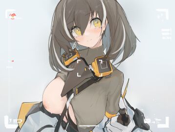 1girls arknights breasts female female_only magallan_(arknights) mikozin one_breast_out sweater