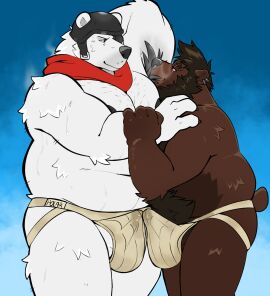 anthro armpit_fetish armpit_hair armpit_sniffing bear belly biceps bodily_fluids body_hair body_worship brown_bear brown_body bulge bulge_frottage chest_hair clothing duo ear_piercing epic_games erection erection_under_jockstrap eye_contact facial_piercing fortnite fur gabbybear genital_fluids genitals hair half-closed_eyes hi_res jockstrap looking_at_another male male/male male_only mammal musk musk_cloud musk_worship narrowed_eyes nose_piercing overweight overweight_anthro overweight_dom overweight_male overweight_sub piercing polar_bear polar_patroller precum precum_through_clothing precum_through_underwear raised_arm sniffing spazz_bear stink_fumes submissive submissive_male sweat tenting underwear ursine wet wet_clothing white_body white_fur