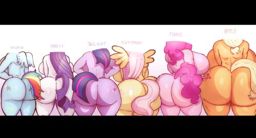 anthro applejack_(mlp) ass ass_to_ass big_ass big_breasts breasts female fluttershy_(mlp) my_little_pony nude nude_anthro nude_female pinkie_pie_(mlp) rainbow_dash_(mlp) rarity_(mlp) theodyss thick_ass thick_thighs touching_ass twilight_sparkle_(mlp)