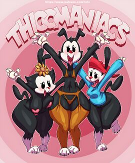 2020 2020s 3girls 4_fingers animaniacs anthro anthro_female anthro_only anthrofied big_breasts black_body black_eyes black_fur blue_sweater blush bottom_heavy breasts clothed clothing crossgender dot_warner eyelashes fabianoferreira female female_anthro female_focus female_only fingers flat flat_chest flat_chested flower flower_on_head fur furry furry_female furry_only garter_belt garter_straps genderswap genderswap_(mtf) glasses handwear heart_censor hi_res inkblot lingerie male male_to_female medium_breasts mtf_crossgender pear-shaped_figure pear_shaped pear_shaped_female pink_background plant red_cap red_nose rule_63 short_stack shortstack siblings sisters small_breasts tail text thick_thighs thighs tongue tongue_out toto_draw trio two-tone_body two-tone_fur wakko_warner warner_bros warner_brothers white_body white_footwear white_fur white_gloves wide_hips yakko_warner yellow_flower